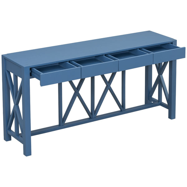 English Elm U_Style 60'' Acacia Veneer Console Table With X-Design, 4 Drawers & Open Shelf For Modern Living Spaces N711P289747V-GIGA