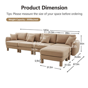 English Elm Boucle 4-Seater Convertible L-Shape Sectional Sofa With Shell-Shaped Armrests & Removable Ottoman W3041S00288