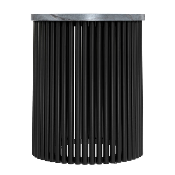 English Elm Demy Black Marble Accent Table with Sturdy Slatted Metal Base, Compact Round End Table (21.3") B136P361857