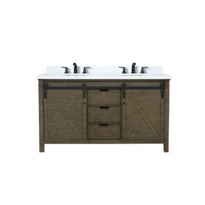 English Elm Rustic Brown Double Bath Vanity With White Quartz Top & Matte Black Faucet - 60" Stylish Storage Solution B2731P260146-GIGA