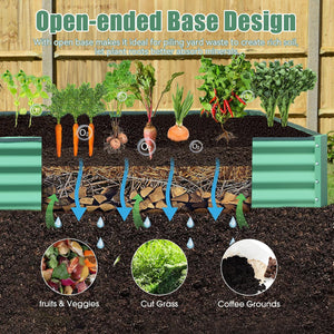 English Elm 8x4x1 Raised Garden Bed Galvanized Steel Outdoor Planter Box with Open Base, Support Rods & Safety Edge Green W1859P197954