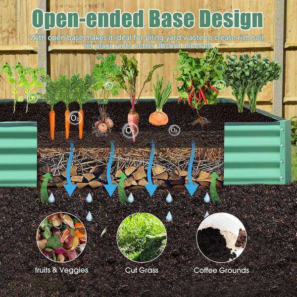 English Elm 8x4x1 Raised Garden Bed Galvanized Steel Outdoor Planter Box with Open Base, Support Rods & Safety Edge Green W1859P197954