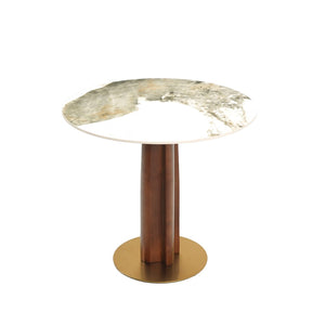 English Elm Modern Round Dining Table - 33.5" Sintered Stone Top With Wooden Legs & Gold Base For Small Spaces P3 W1535S00606-GIGA