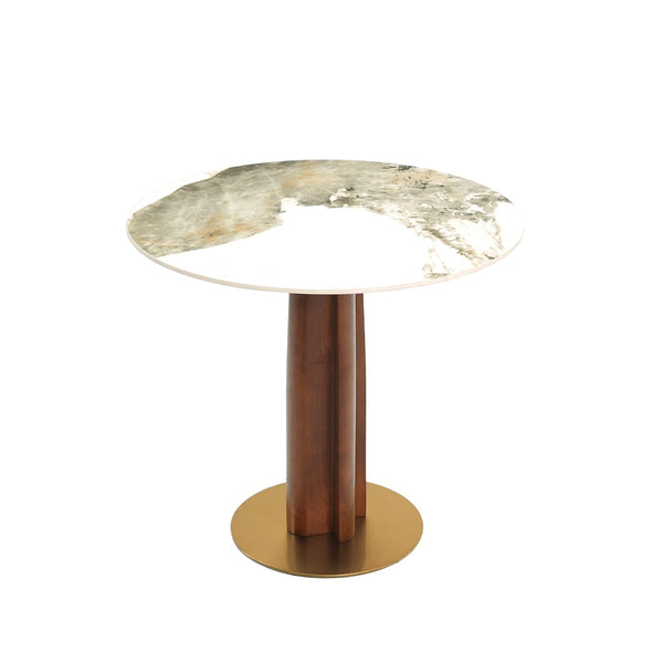 English Elm Modern Round Dining Table - 33.5" Sintered Stone Top With Wooden Legs & Gold Base For Small Spaces P3 W1535S00606-GIGA
