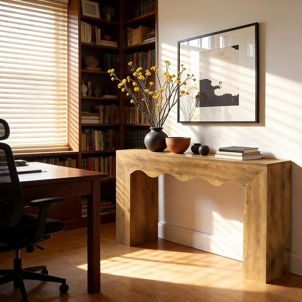 English Elm Wood Solid Fir Console Table Handcrafted Farmhouse Style for Entryway or Sofa T3971P449635