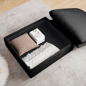 English Elm Large L Shape Corduroy Sectional Sofa with Storage Ottoman, Deep Seats, 4 Waist Pillows, Black W714S00852