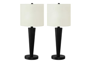 English Elm Lighting, Contemporary Set of 2 USB Table Lamps with Linen Tapered Shades, Nickel Metal Finish Black 22 L x 11 W x 21 H B2710P220104