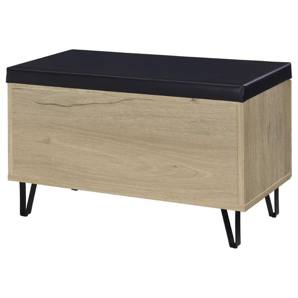 English Elm Astor Smoked Finish Entryway Bench with Drawer Open Shelving and Faux Leather Seat White Oak B062P440403
