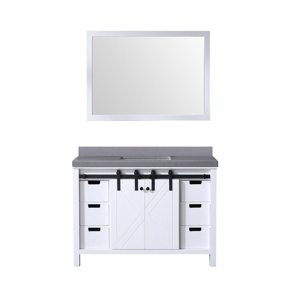 English Elm White 48 in. Bath Vanity with Grey Quartz Top, Soft-Close Drawers, Mirror & Spacious Storage B2731S00715