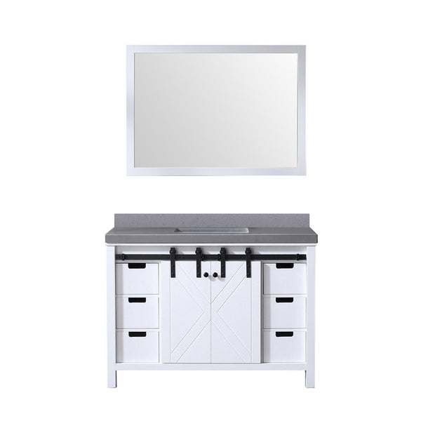 English Elm White 48 in. Bath Vanity with Grey Quartz Top, Soft-Close Drawers, Mirror & Spacious Storage B2731S00715