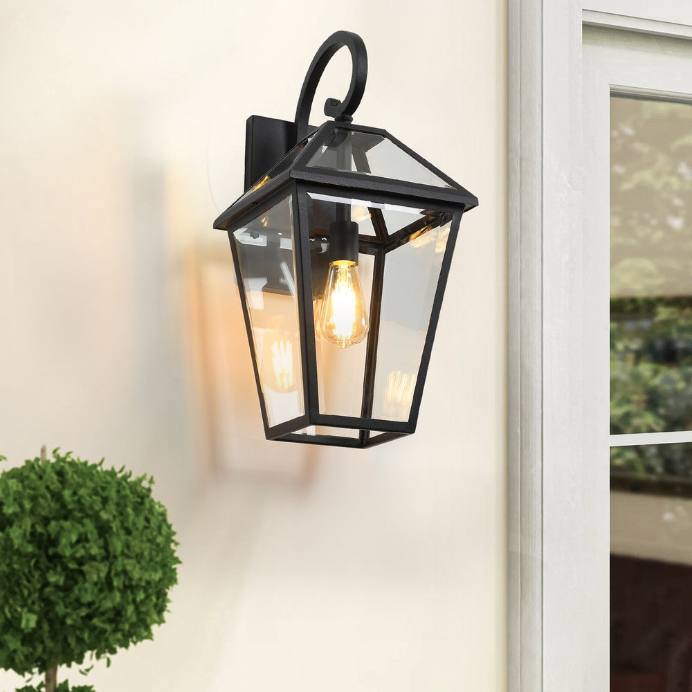 English Elm 21"(H) 21"(H) Outdoor Wall Lantern Light - Farmhouse Black Aluminum & Clear Glass Sconce, Weatherproof Durable Porch Patio Security Fixture W2312P368728
