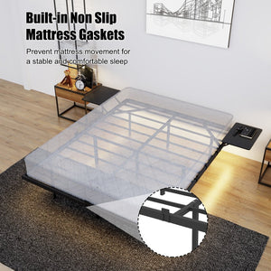 English Elm Full Size Heavy Duty Steel Platform Bed with Led Lighting and Built-in Bedside Shelves W311P416238