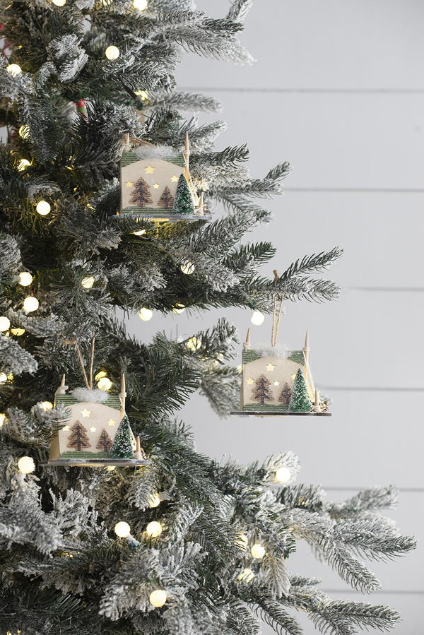 English Elm 5x3.5x4" Cardboard Lited Tent Ornament Set of 6 — White Eco Holiday Hanging Tree Decor, Lightweight Illuminate Chic W2078P253834
