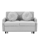 English Elm 54.7" Multiple Adjustable Positions Sofa Bed Stylish Sofa Bed With A Button Tufted Backrest, Two Usb Ports and Four Floral Lumbar Pillows For Living Room, Bedroom,Or Small Space, Light Grey