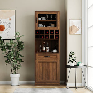 English Elm Kitchen Pantry Cabinet Tall Farmhouse Design with Glass Doors and Pull-out Shelving W331P425810