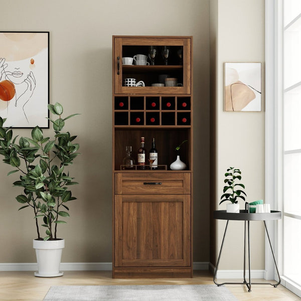 English Elm Kitchen Pantry Cabinet Tall Farmhouse Design with Glass Doors and Pull-out Shelving W331P425810