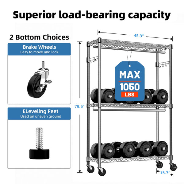 English Elm Heavy Duty Rolling Garment Rack Freestanding Closet Organizer with Adjustable Steel Shelving Chrome W5386P445607