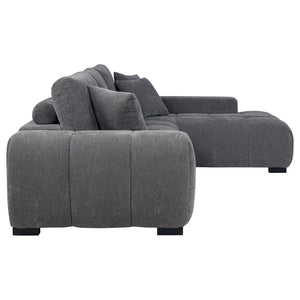 English Elm Plather Luxe Upholstered Sectional with Right Chaise, Grid-Tufted Reversible Cushions & Sturdy Block Legs Charcoal grey B062S01356