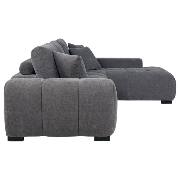 English Elm Plather Luxe Upholstered Sectional with Right Chaise, Grid-Tufted Reversible Cushions & Sturdy Block Legs Charcoal grey B062S01356