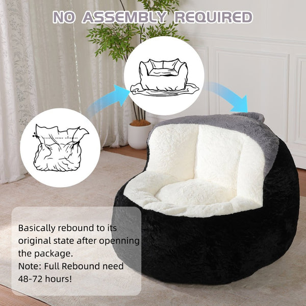 English Elm Oversized Faux Fur Bean Bag Chair - Multicolor Lounger Sofa For Cozy Living Room Relaxation! W3723P375716-GIGA