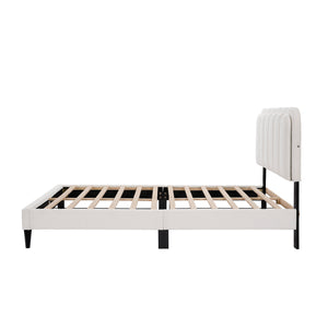 English Elm Christopher Knight Home® - Lambswool Petal Headboard Bed Frame In Cream – Elegant, Soft Design With Ambient Light For Queen Size N769P272030W