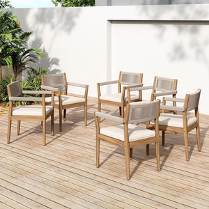 English Elm Christopher Knight Home® - Braided Acacia Wood Outdoor Dining Chairs Set Of 4 – Stylish Teak Finish, Cream Cushions & Armrests N770P286668C004