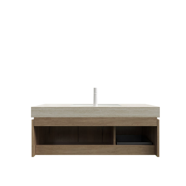 English Elm MURI Wall-Mounted 48" Bathroom Vanity with Durable Sintered Stone Top, Ceramic Basin, Soft-Close Beige,White Oak W2615S00222