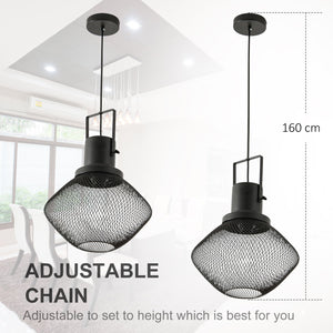 English Elm HOMCOM Industrial Pendant Light with Adjustable Chain, Black Steel Net Shade Chandelier for Kitchen, Living Room W2225P217291