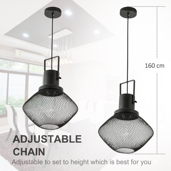 English Elm HOMCOM Industrial Pendant Light with Adjustable Chain, Black Steel Net Shade Chandelier for Kitchen, Living Room W2225P217291
