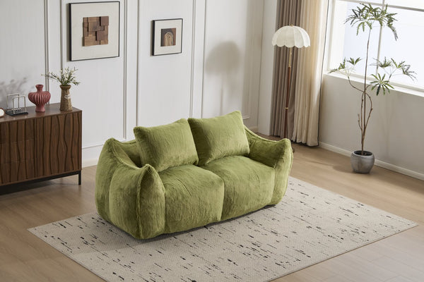 English Elm Giant Ultra Soft Fluffy Loveseat Bean Bag Sofa for Adults, Oversized Shredded Foam Couch with Pillows Green W3723P353897