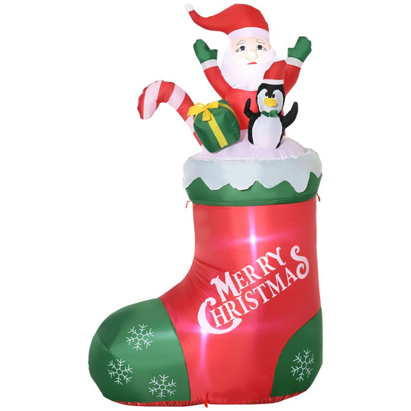 English Elm Outsunny 5Ft Inflatable Christmas Decoration With Santa & Penguin In Sock, Led Lights For Yard Fun W2225P229120-GIGA