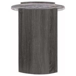 English Elm Zende Round Faux Marble End Table with Distressed Finish for Modern Living Spaces B062P441332