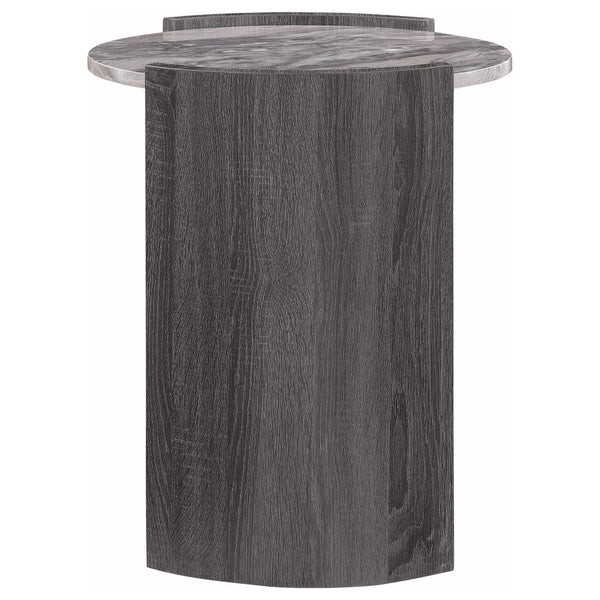 English Elm Zende Round Faux Marble End Table with Distressed Finish for Modern Living Spaces B062P441332