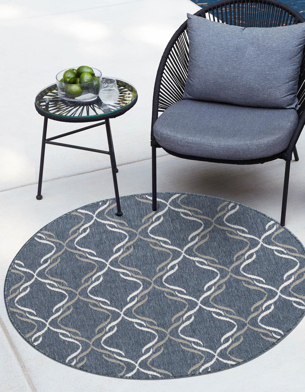 Unique Loom Outdoor Trellis Parmaklik Machine Made Lattice Rug Navy Blue, Ivory/Gray 7' 1" x 7' 1"