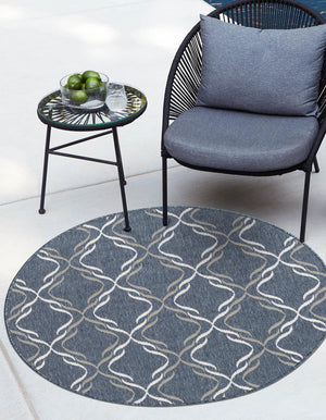 Unique Loom Outdoor Trellis Parmaklik Machine Made Lattice Rug Navy Blue, Ivory/Gray 7' 1" x 7' 1"