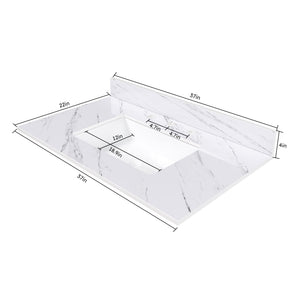 English Elm 37 Inch Marble Vanity Top – Elegant Bianco Carrara Stone With Undermount Sink & Pre-Drilled Holes W2700P194075