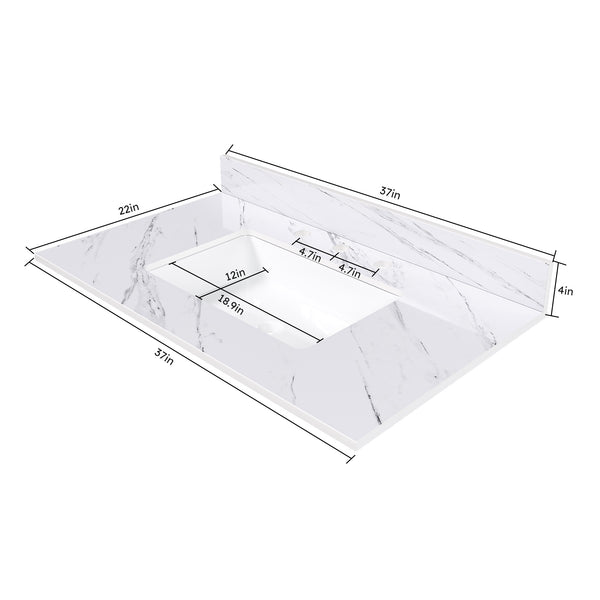 English Elm 37 Inch Marble Vanity Top – Elegant Bianco Carrara Stone With Undermount Sink & Pre-Drilled Holes W2700P194075