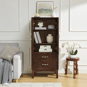 English Elm 53.5" Tall Kitchen Pantry Cabinet with Geometric Mid-Century Design, Solid Wood Base, Adjustable Shelves Walnut W1801P369066