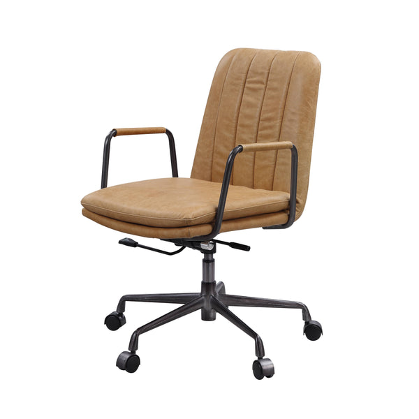 English Elm Eclarn Top Grain Leather Office Chair - Brown PU Upholstered, 360° Swivel, Adjustable Height Ergonomic Comfort B2726P256271
