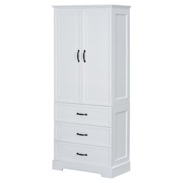 English Elm Tall Bathroom Storage Cabinet - Modern White Design With Adjustable Shelves, Drawers & Doors! N725P206123K-GIGA
