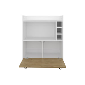 English Elm Bar Cabinet with Concealed Double Doors and 8 Wine Bottle Slots, Durable Engineered Wood Storage Solution White 44.88 L x 20.47 W x 6.3 H B097P296874
