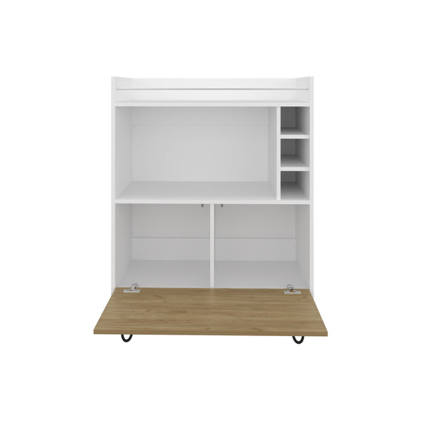 English Elm Bar Cabinet with Concealed Double Doors and 8 Wine Bottle Slots, Durable Engineered Wood Storage Solution White 44.88 L x 20.47 W x 6.3 H B097P296874