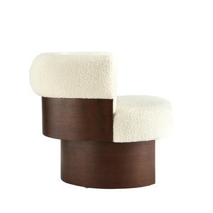 English Elm Modern Sculptural Barrel Swivel Chair Bentwood Frame Polyester Upholstery Accent Seating Beige N760P369230A