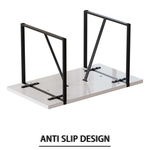 English Elm 55 Modern 4-Person MDF Dining Table Set with Sturdy Black Metal Legs and Padded PU Chairs for Families Grey+White W2189S00733