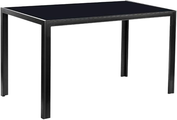 English Elm DINING Glass Top Black Metal Dining Table for 4 - Modern Rectangular 47" x 27.5" Durable Steel Frame W515P248106