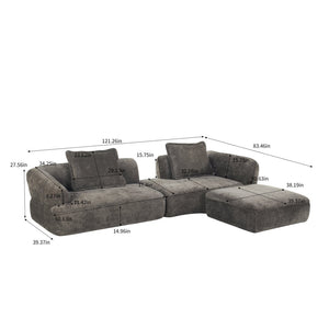 English Elm 122" L-shaped Sectional with Deep Chaise High Density Foam Low Profile Living Room Sofa N767P371309D