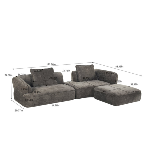English Elm 122" L-shaped Sectional with Deep Chaise High Density Foam Low Profile Living Room Sofa N767P371309D