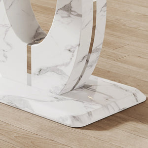 English Elm Table And Chair Set - Modern Marble Pattern Mdf Dining Set With 6 White Pu Chairs For Elegance W1151S02182-GIGA