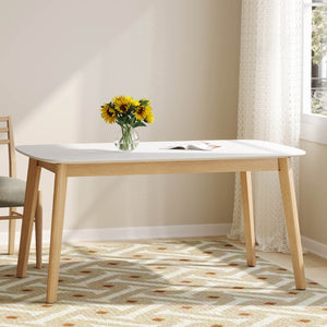 English Elm 5-piece Mid-century Rubberwood Dining Set with Upholstered Chairs for Kitchen or Room Beige+Natural,White Oak N759S003002B