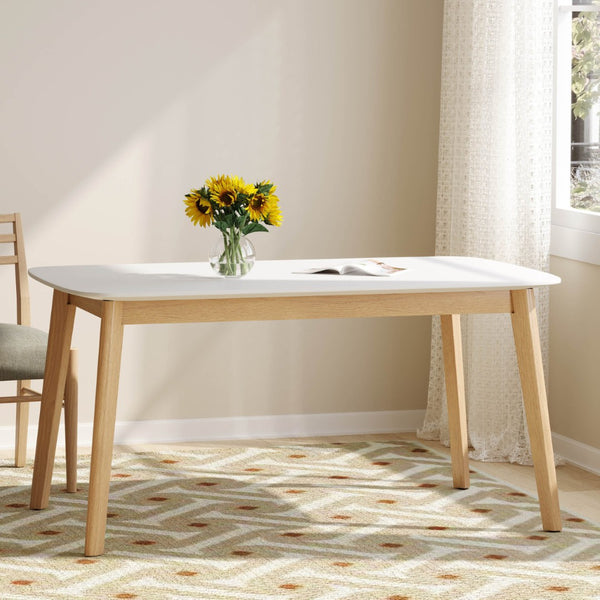 English Elm 5-piece Mid-century Rubberwood Dining Set with Upholstered Chairs for Kitchen or Room Beige+Natural,White Oak N759S003002B